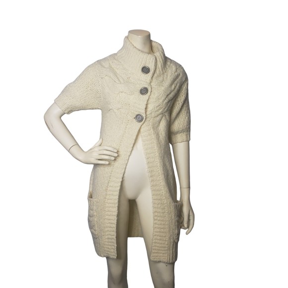 FREE PEOPLE Cream Long Sweater Cardigan Wool Knit Size Small - Picture 7 of 7